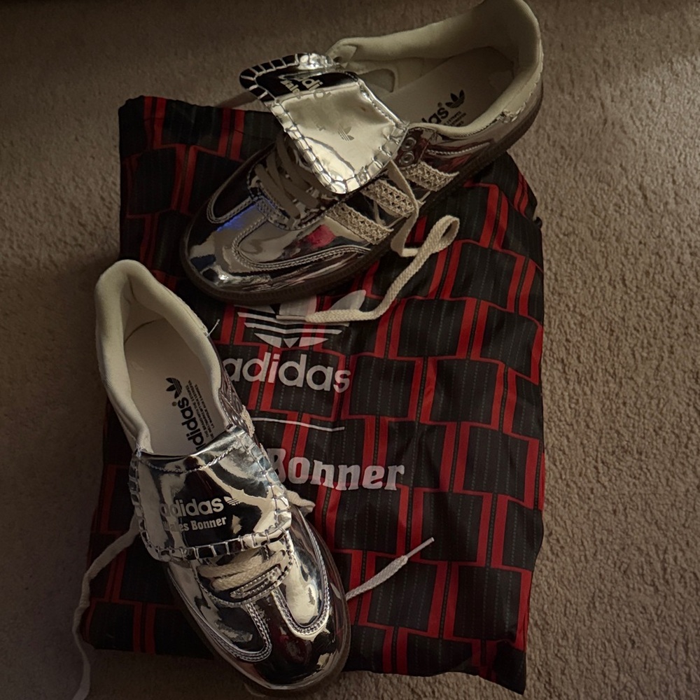 Adidas Metallic Silver Sneakers with Red-Black Bag